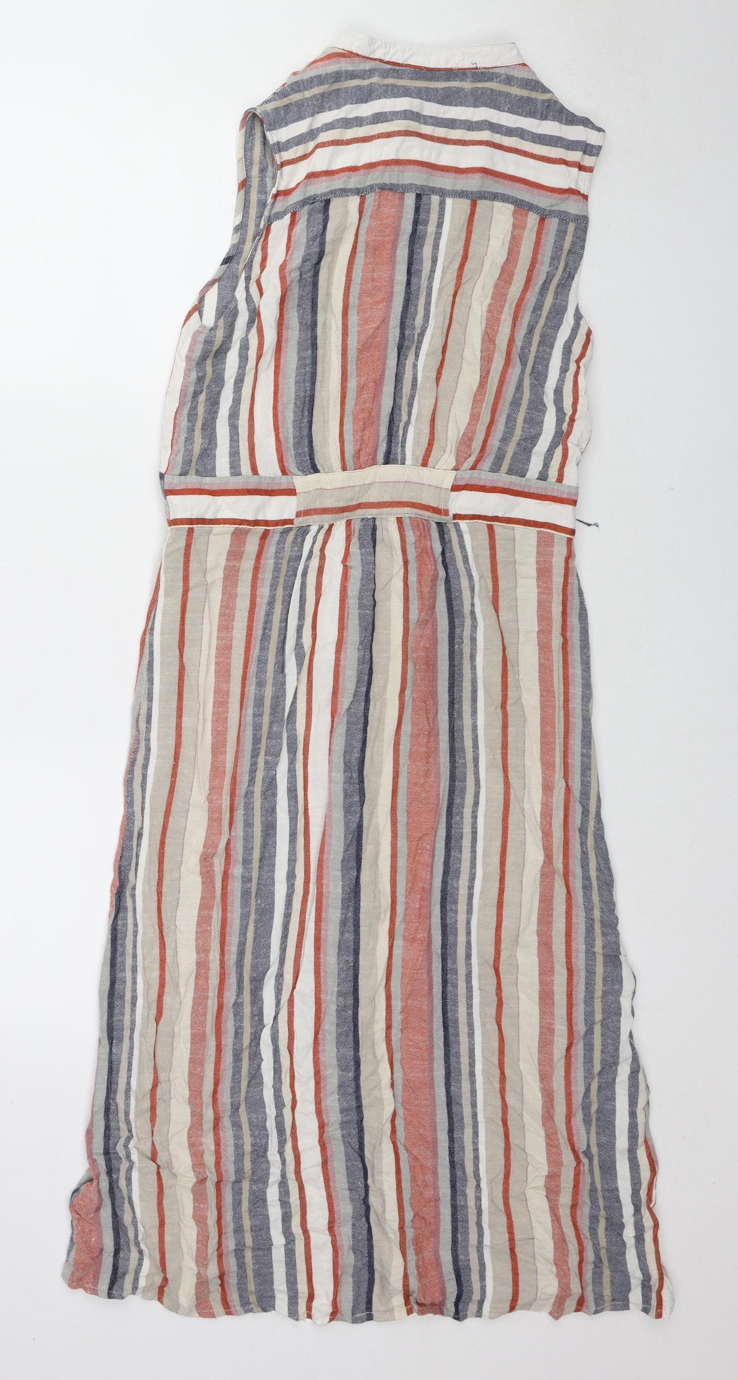 Warehouse Womens Multicoloured Striped Viscose Tank Dress Size 12 Round Neck Button