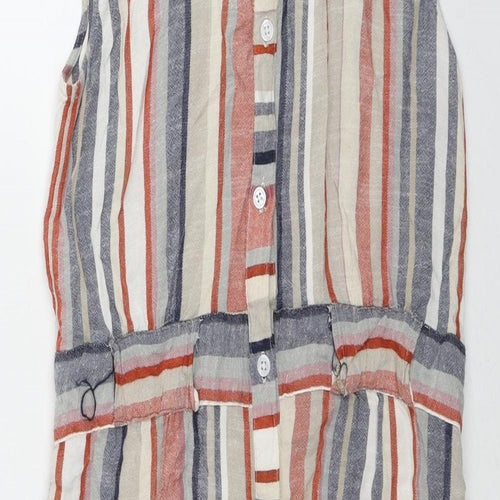 Warehouse Womens Multicoloured Striped Viscose Tank Dress Size 12 Round Neck Button