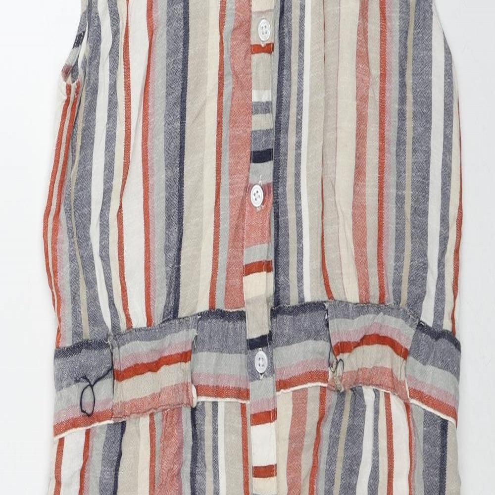 Warehouse Womens Multicoloured Striped Viscose Tank Dress Size 12 Round Neck Button