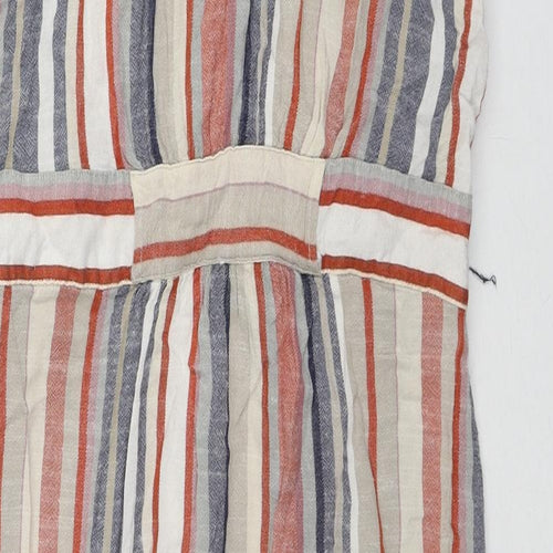 Warehouse Womens Multicoloured Striped Viscose Tank Dress Size 12 Round Neck Button