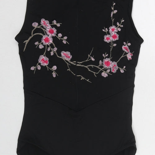 Isabelle Ciaravola Womens Black Polyester Bodysuit One-Piece Size 12 Zip - Flower Detail