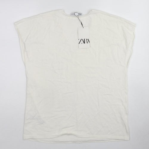 Zara Womens White V-Neck Viscose Pullover Jumper Size M
