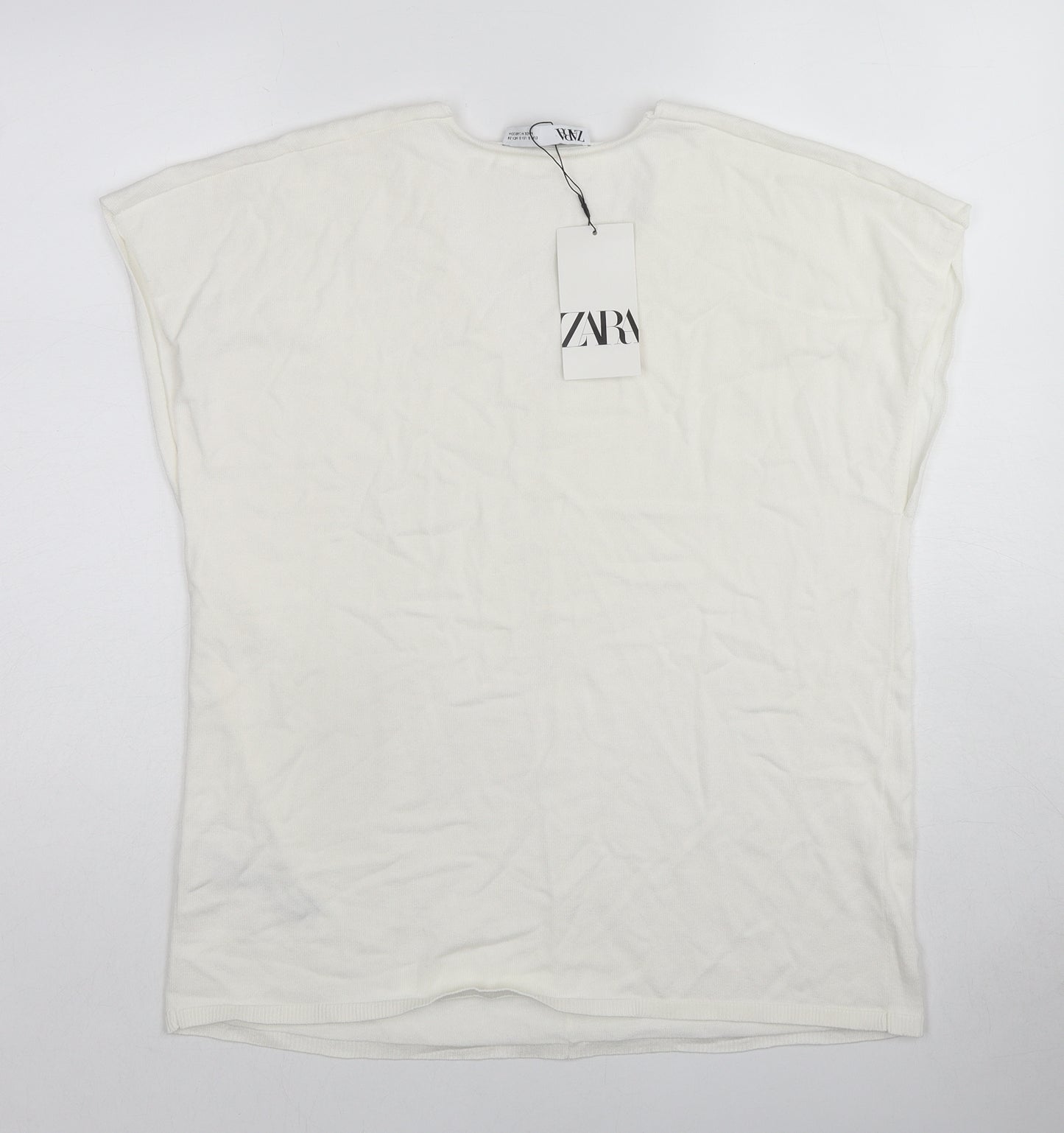 Zara Womens White V-Neck Viscose Pullover Jumper Size M