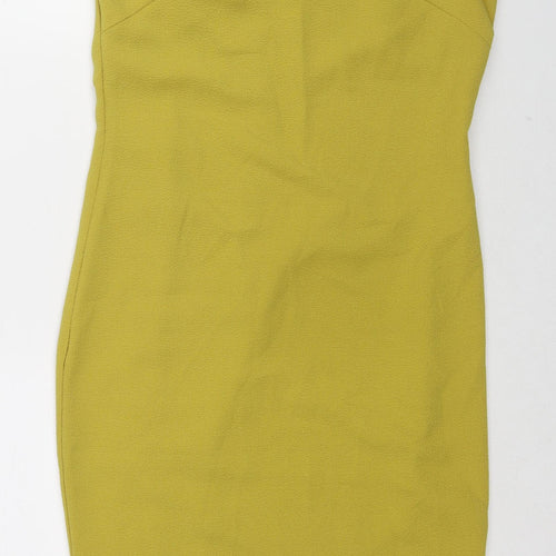H&M Womens Yellow Polyester Shift Size 10 Round Neck Zip