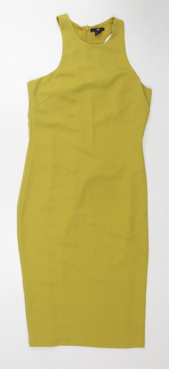 H&M Womens Yellow Polyester Shift Size 10 Round Neck Zip