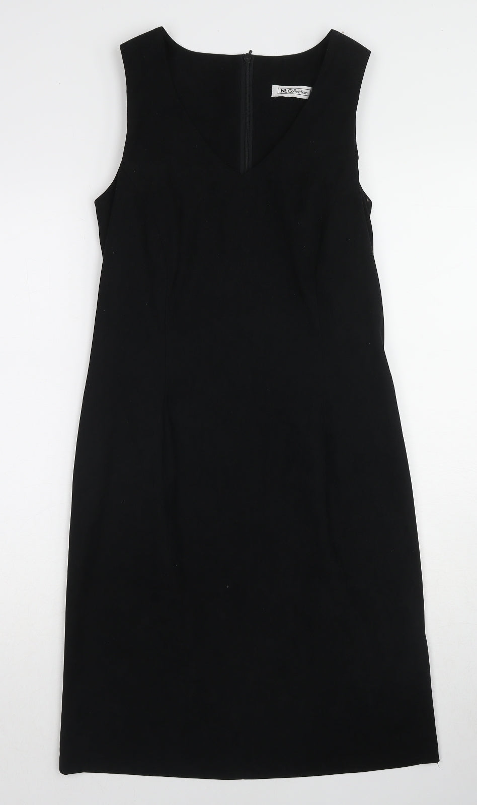 NL Collection Womens Black Polyester Tank Dress Size 12 V-Neck Zip