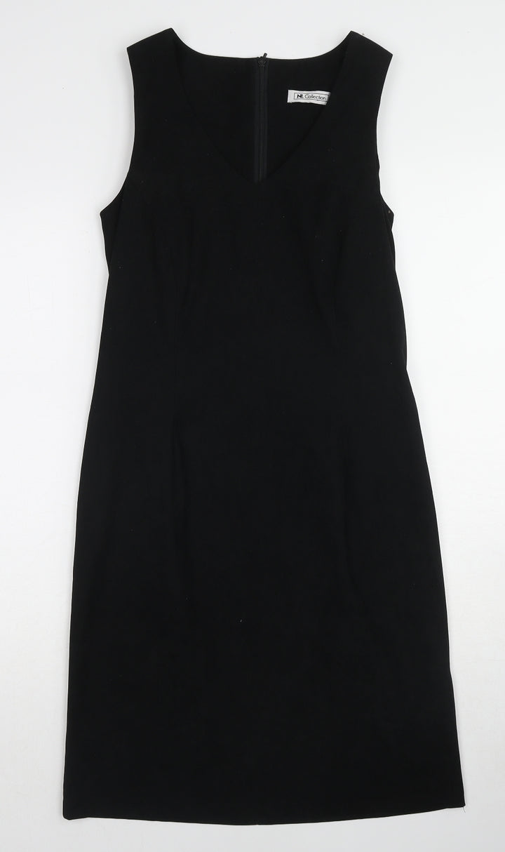 NL Collection Womens Black Polyester Tank Dress Size 12 V-Neck Zip