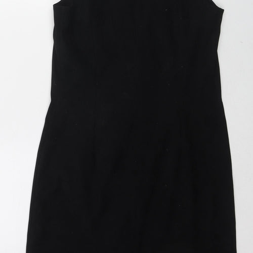 NL Collection Womens Black Polyester Tank Dress Size 12 V-Neck Zip