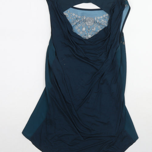 Oasis Womens Blue Viscose Basic Blouse Size M Boat Neck - Embellished