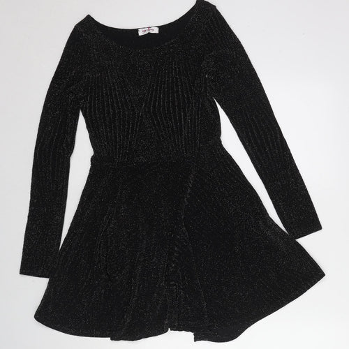 ORSAY Womens Black Geometric Acrylic A-Line Size 10 Round Neck Pullover