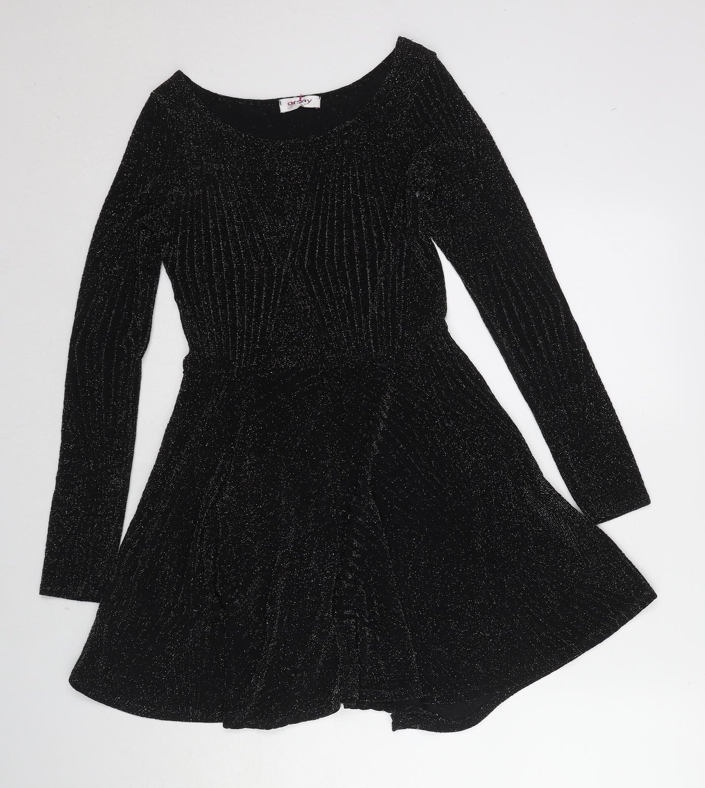 ORSAY Womens Black Geometric Acrylic A-Line Size 10 Round Neck Pullover