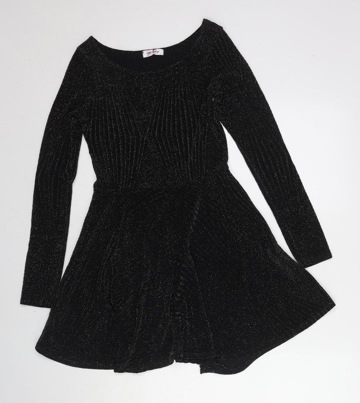 ORSAY Womens Black Geometric Acrylic A-Line Size 10 Round Neck Pullover