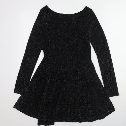 ORSAY Womens Black Geometric Acrylic A-Line Size 10 Round Neck Pullover