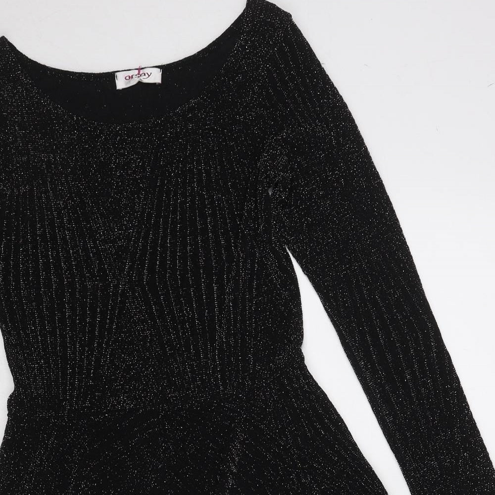 ORSAY Womens Black Geometric Acrylic A-Line Size 10 Round Neck Pullover