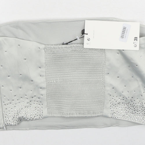 Zara Womens Grey Polyester Cropped Blouse Size M Square Neck - Corset Style
