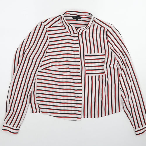 New Look Womens Multicoloured Striped Polyester Basic Blouse Size 8 Collared