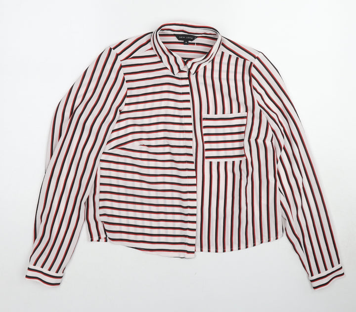 New Look Womens Multicoloured Striped Polyester Basic Blouse Size 8 Collared