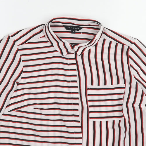New Look Womens Multicoloured Striped Polyester Basic Blouse Size 8 Collared
