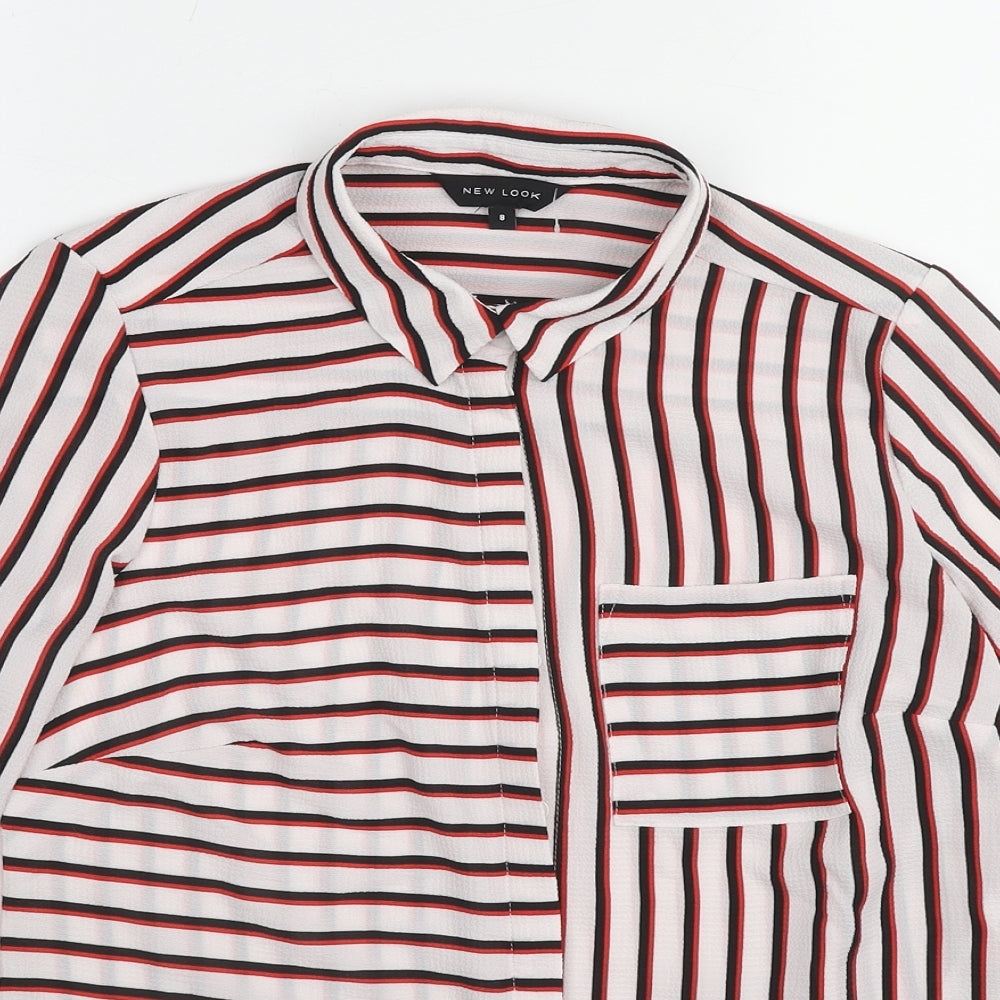 New Look Womens Multicoloured Striped Polyester Basic Blouse Size 8 Collared