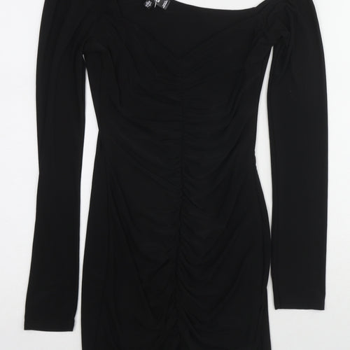 Missguided Womens Black Polyester Shift Size 8 One Shoulder Pullover - Asymmetric Neckline