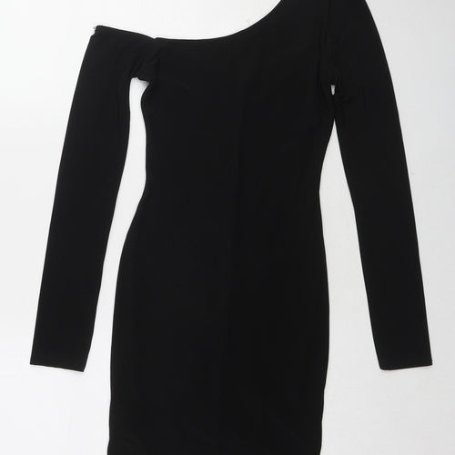 Missguided Womens Black Polyester Shift Size 8 One Shoulder Pullover - Asymmetric Neckline