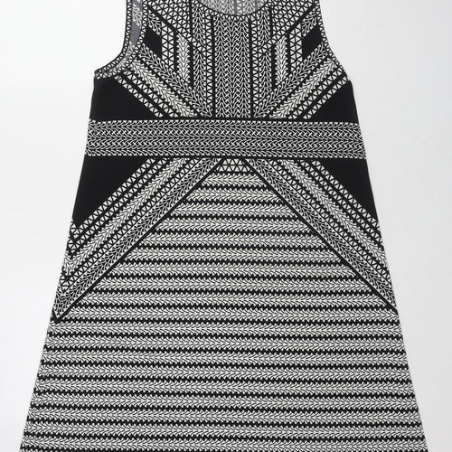 Max Studio Womens Black Geometric Polyester A-Line Size M Round Neck Pullover