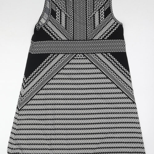 Max Studio Womens Black Geometric Polyester A-Line Size M Round Neck Pullover