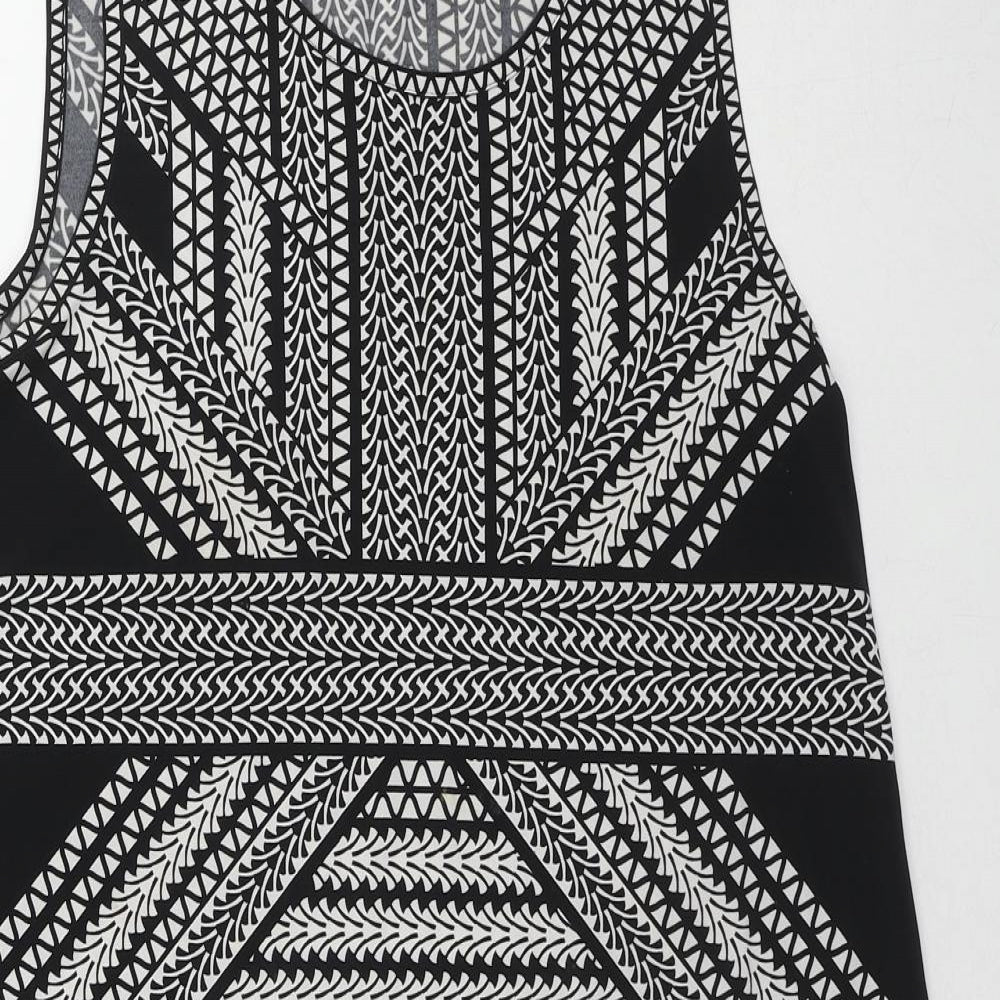 Max Studio Womens Black Geometric Polyester A-Line Size M Round Neck Pullover