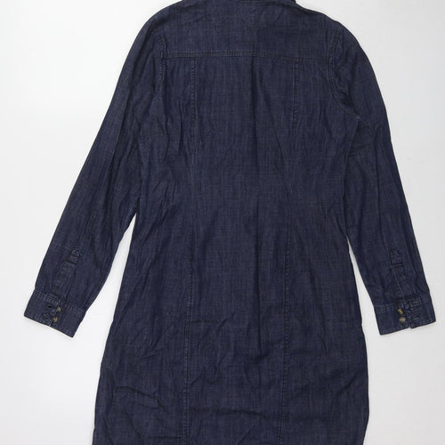 TU Womens Blue Cotton Shirt Dress Size 8 Collared Button