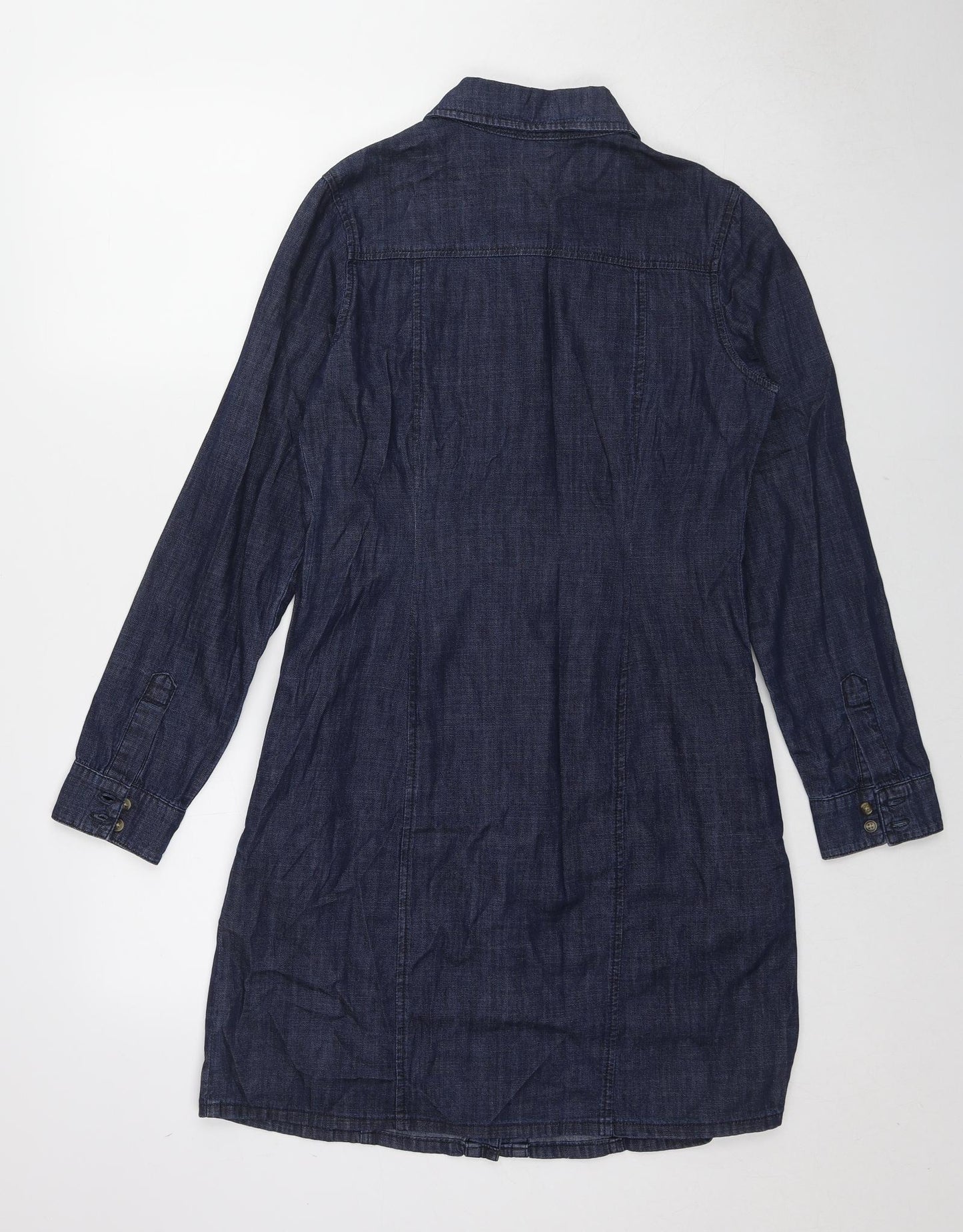 TU Womens Blue Cotton Shirt Dress Size 8 Collared Button