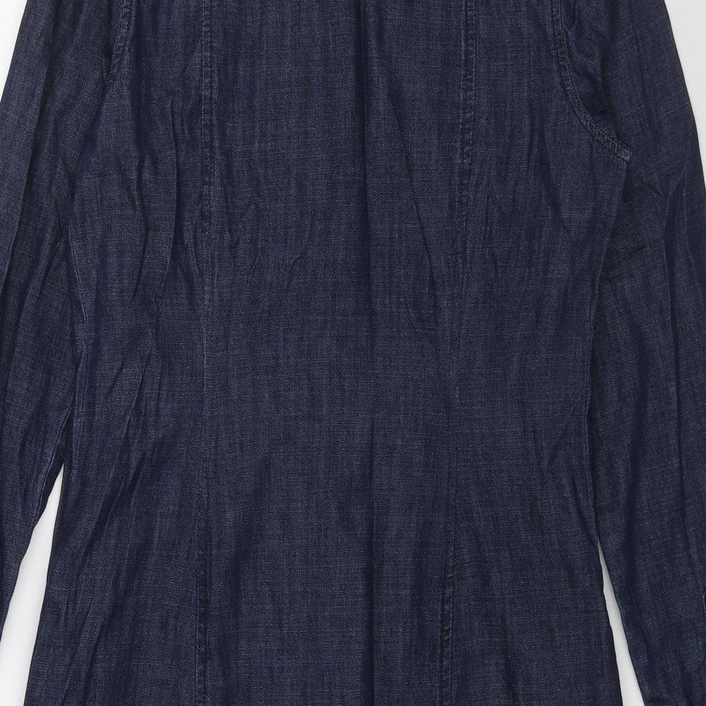 TU Womens Blue Cotton Shirt Dress Size 8 Collared Button