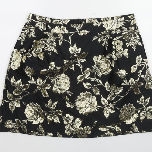 VILA Womens Black Floral Polyester A-Line Skirt Size XL Zip