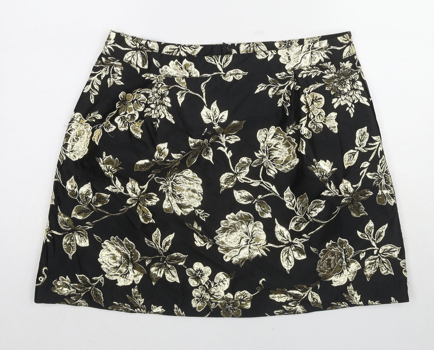 VILA Womens Black Floral Polyester A-Line Skirt Size XL Zip