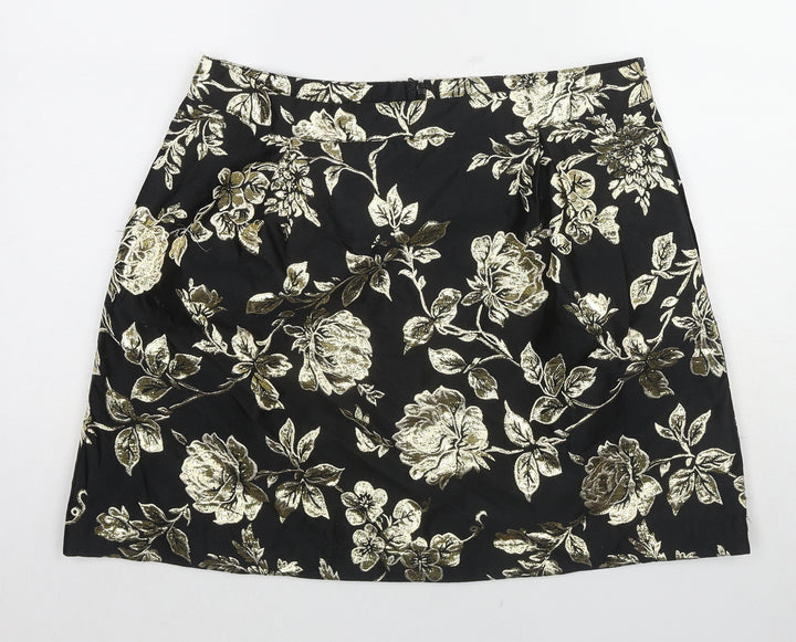 VILA Womens Black Floral Polyester A-Line Skirt Size XL Zip