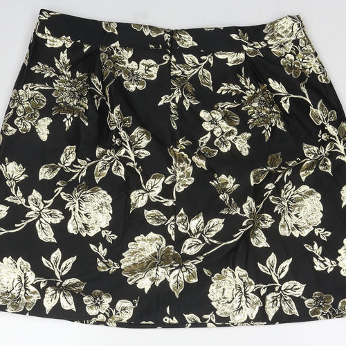 VILA Womens Black Floral Polyester A-Line Skirt Size XL Zip