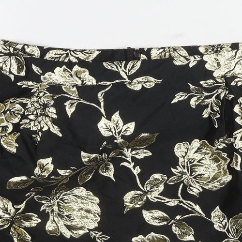 VILA Womens Black Floral Polyester A-Line Skirt Size XL Zip