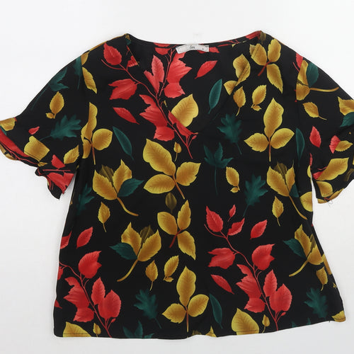 LM Womens Multicoloured Geometric Polyester Basic Blouse Size S V-Neck - Leaves Print
