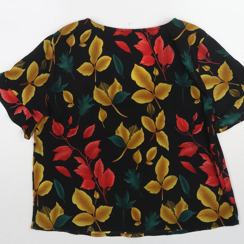 LM Womens Multicoloured Geometric Polyester Basic Blouse Size S V-Neck - Leaves Print