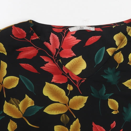LM Womens Multicoloured Geometric Polyester Basic Blouse Size S V-Neck - Leaves Print