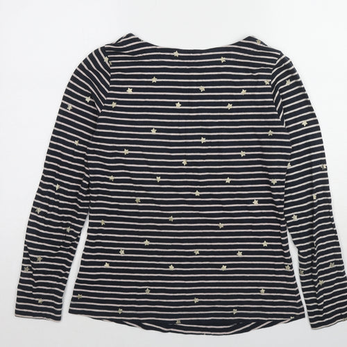 White Stuff Womens Blue Striped Cotton Basic T-Shirt Size 8 Round Neck - Stars Print