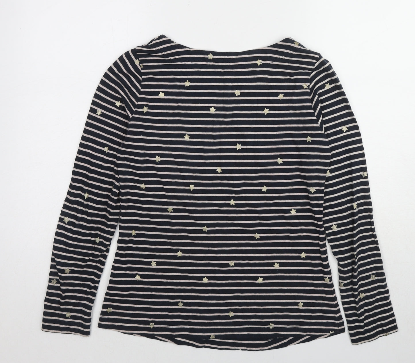 White Stuff Womens Blue Striped Cotton Basic T-Shirt Size 8 Round Neck - Stars Print