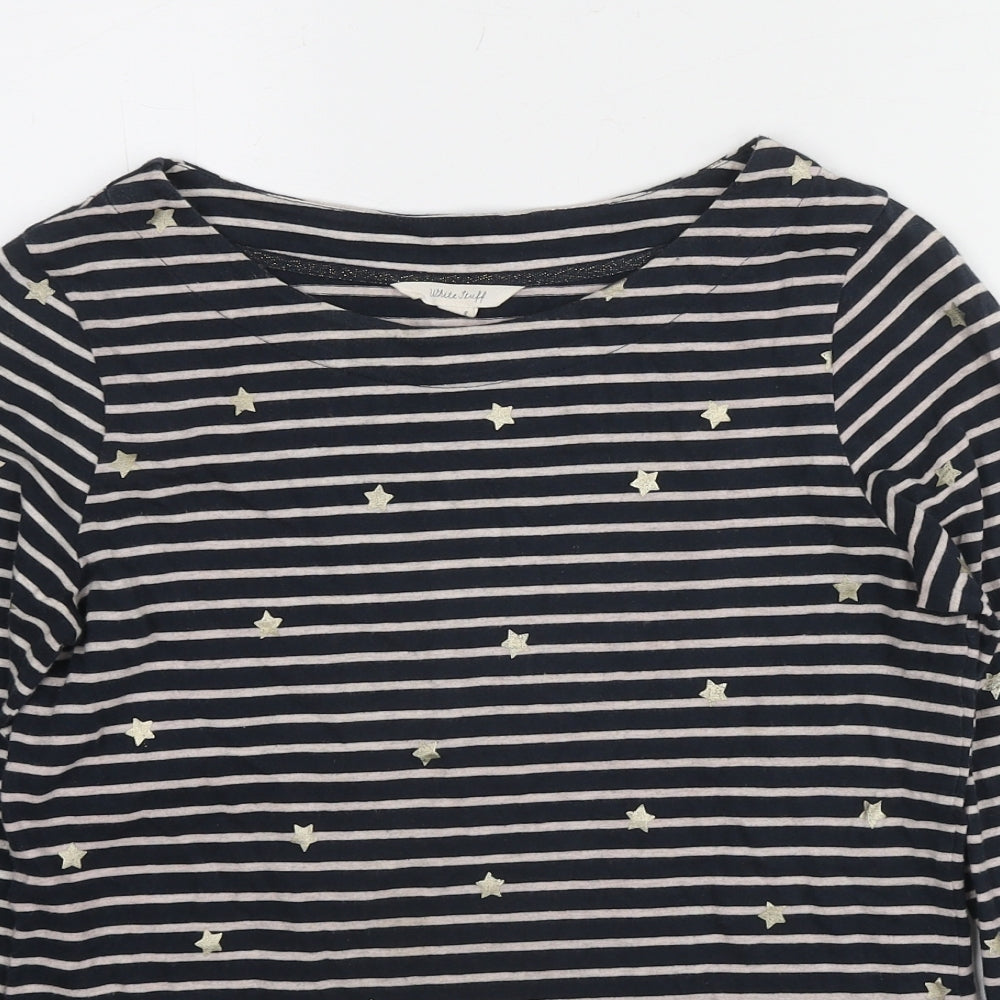White Stuff Womens Blue Striped Cotton Basic T-Shirt Size 8 Round Neck - Stars Print