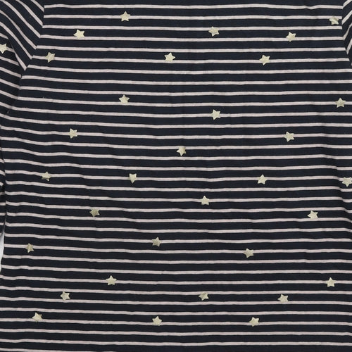 White Stuff Womens Blue Striped Cotton Basic T-Shirt Size 8 Round Neck - Stars Print