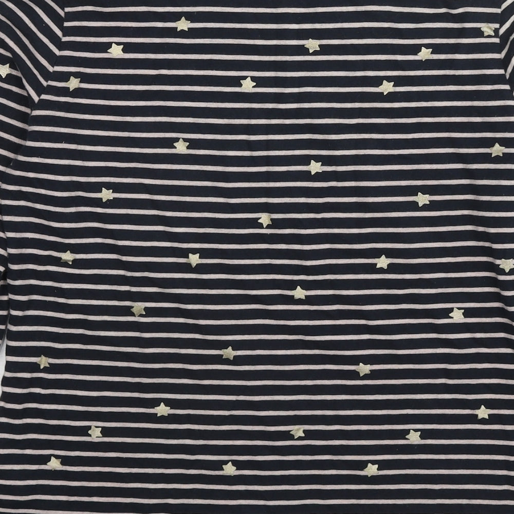 White Stuff Womens Blue Striped Cotton Basic T-Shirt Size 8 Round Neck - Stars Print