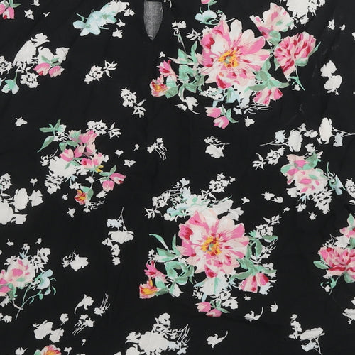 Marks and Spencer Womens Black Floral Viscose Basic Blouse Size 10 Round Neck