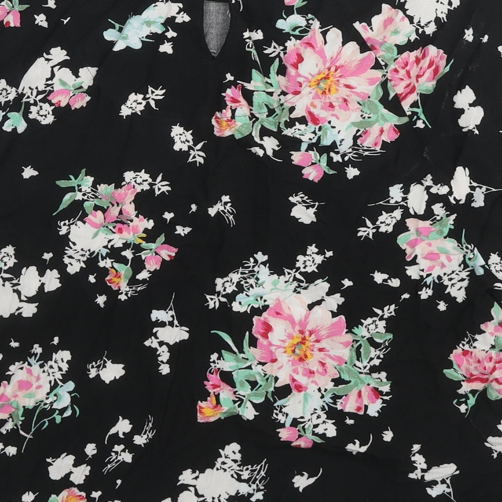 Marks and Spencer Womens Black Floral Viscose Basic Blouse Size 10 Round Neck