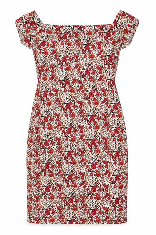 Front view of Love women’s multicoloured geometric polyester bodycon, size M, boat neck pullover