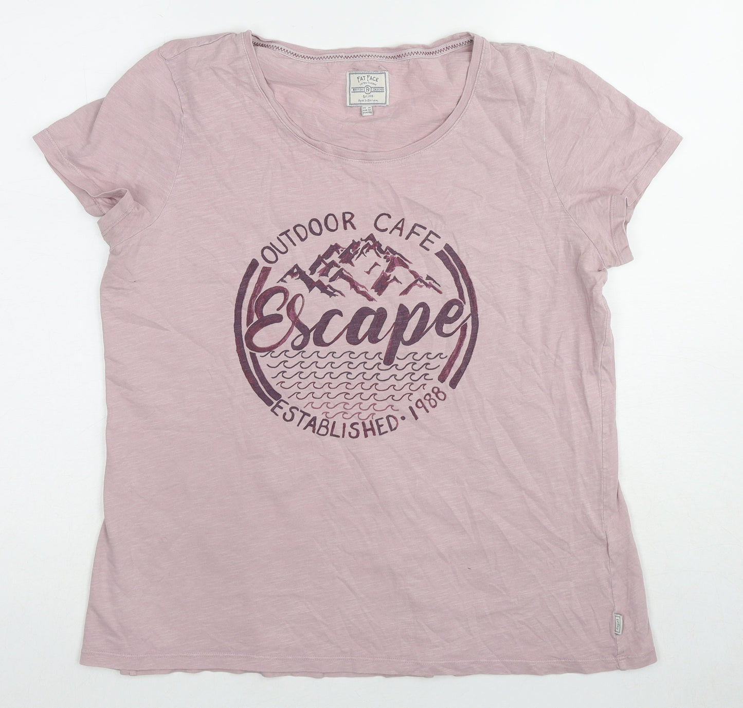 Fat Face Womens Pink Cotton Basic T-Shirt Size 14 Round Neck - Outdoor Cafe