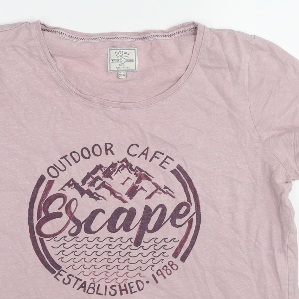 Fat Face Womens Pink Cotton Basic T-Shirt Size 14 Round Neck - Outdoor Cafe