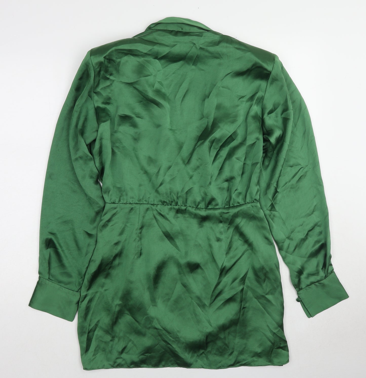 Zara Womens Green Polyester A-Line Size M Collared Zip - Shoulder pads